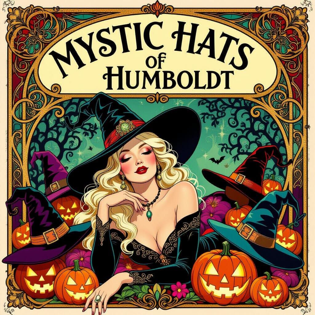 Art Nouveau Witch Hats and Femme Fatale Poster