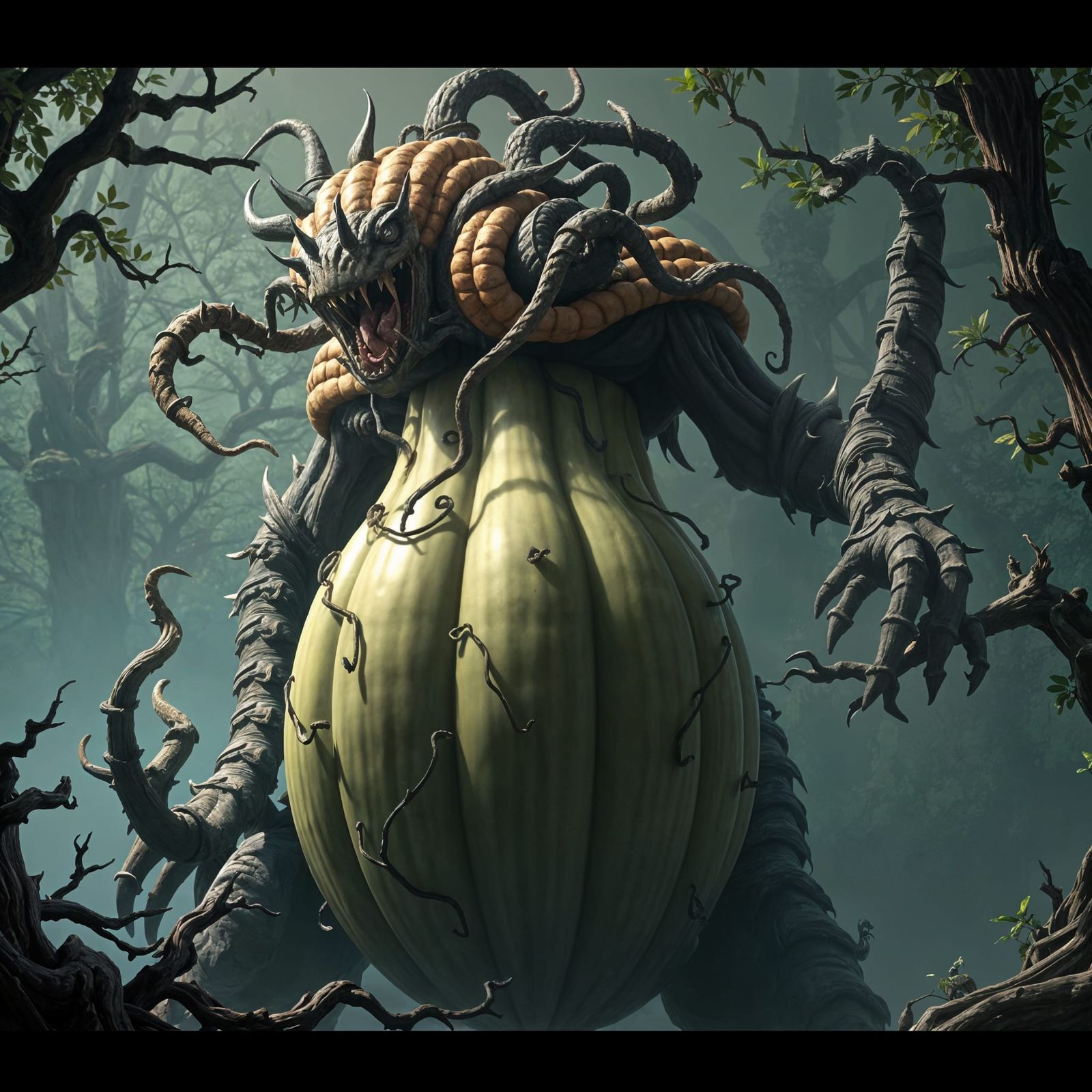 Giant Gourd Monster in Anime Style 3D Art