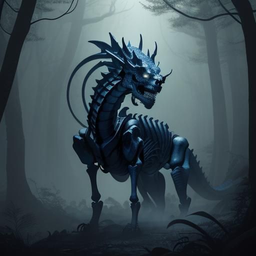 Detailed Dragon Skeleton in Mystical Forest