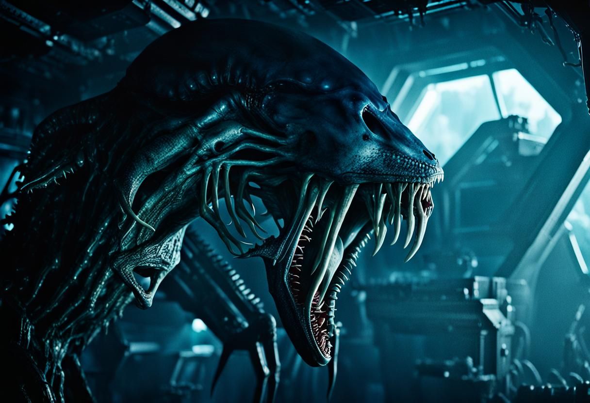 Xenomorph Stalks Victims in Spaceship Interior