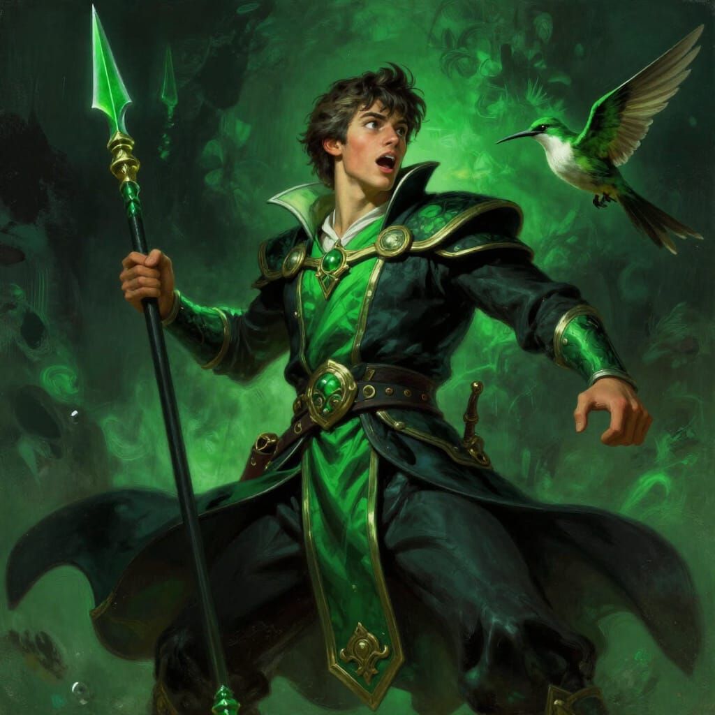 Epic Fantasy Warrior with Hummingbird Companion