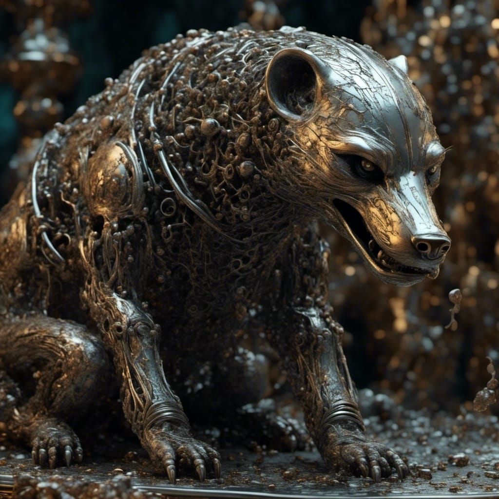 corroded biomechanical (honey badger) in a wedding dress, h....