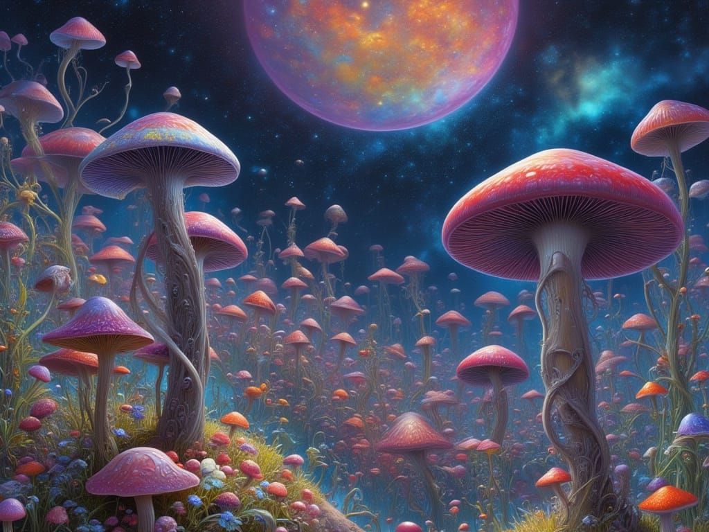 Alien Encounter on Bioluminescent Mushroom Planet