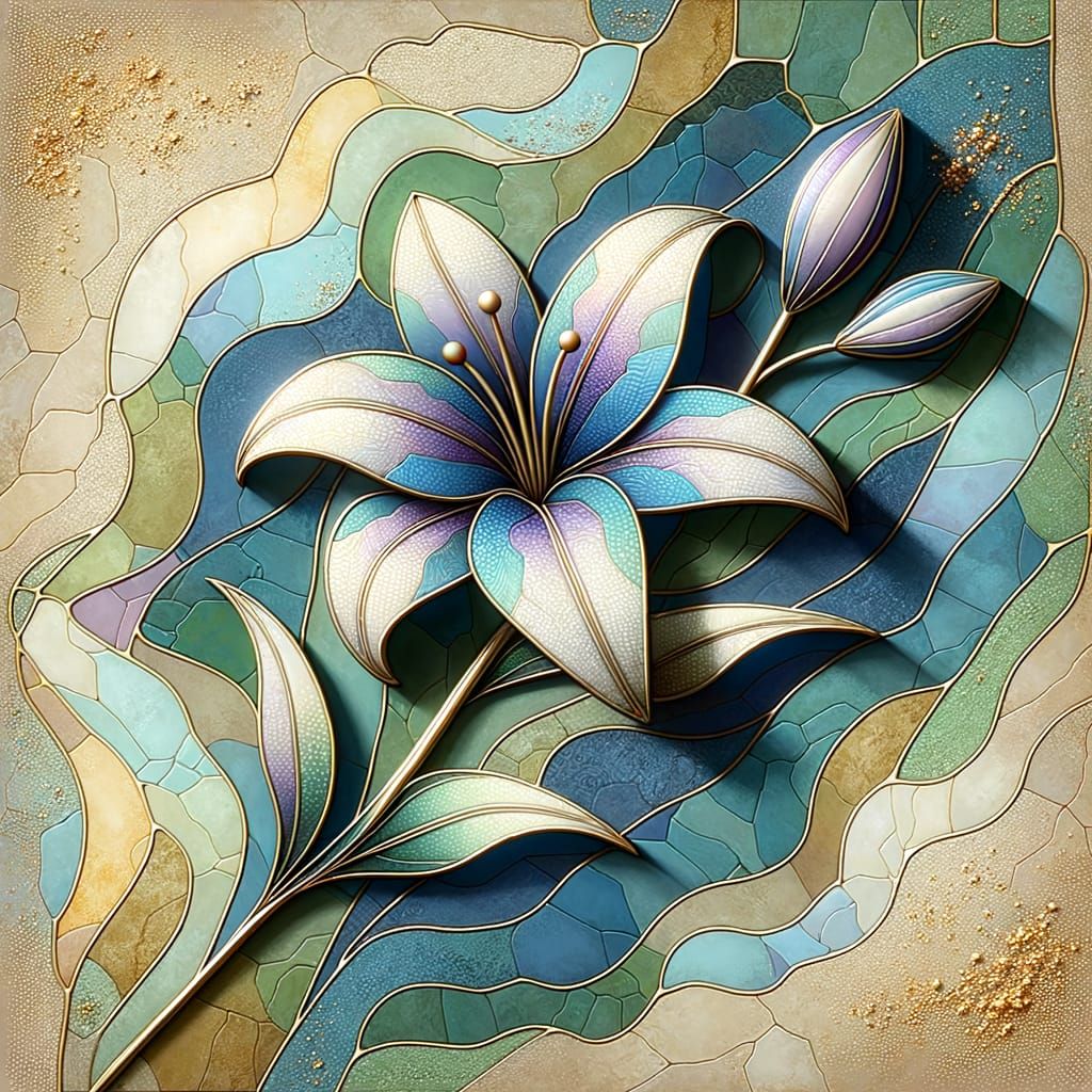3D Mosaic Lily with Gold Dust Accents