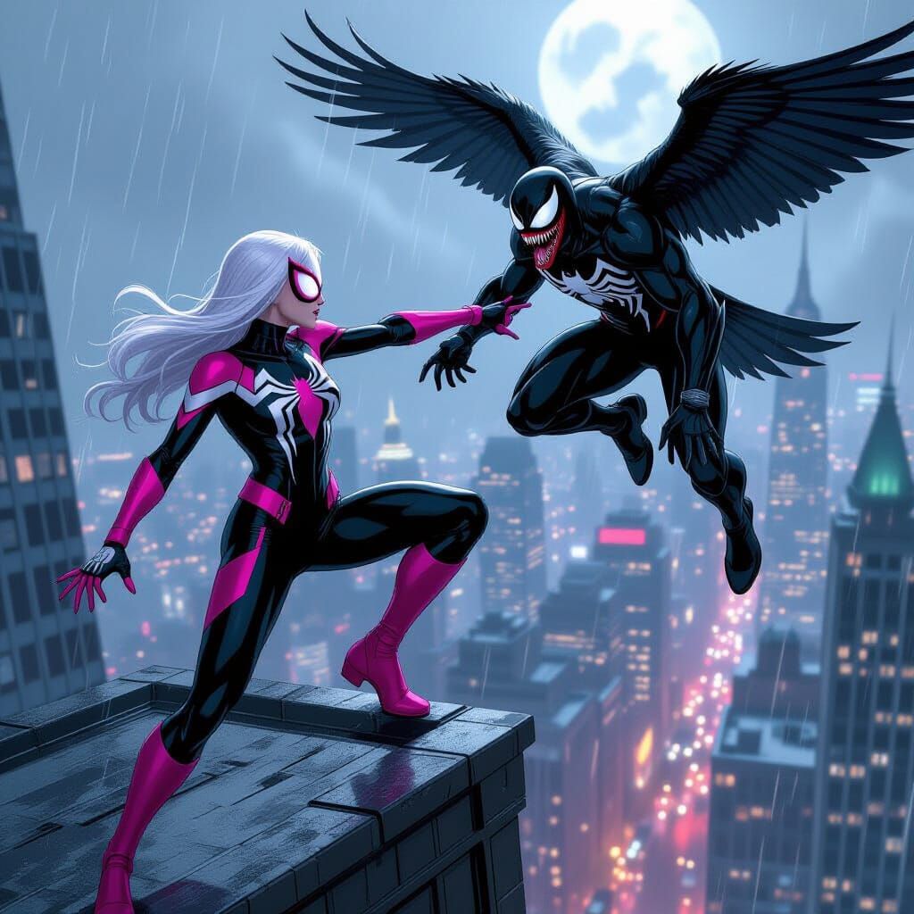 Ghost-Spider Battles Venom-Vulture on NYC Skyscraper