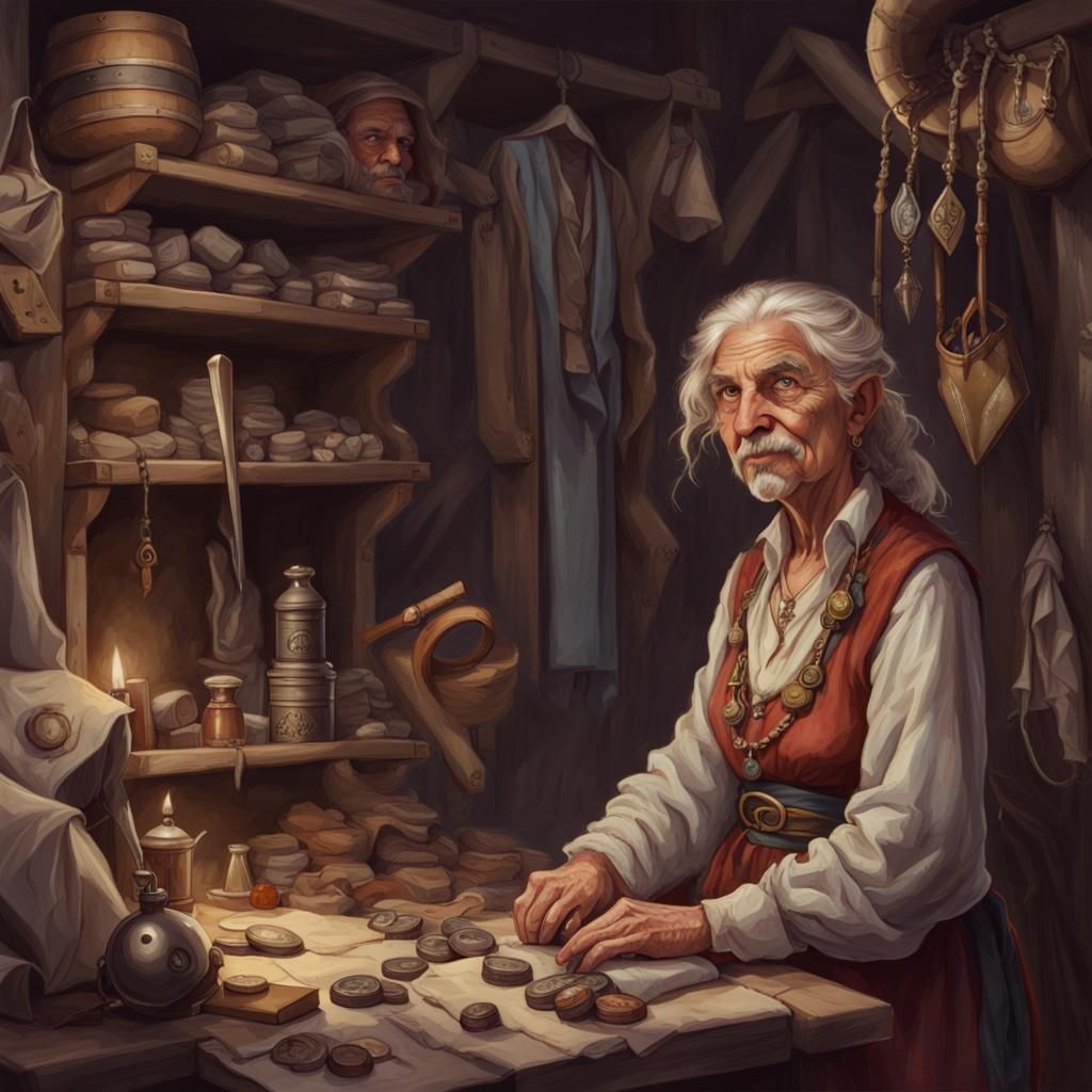 Fantasy Seamstress Shopkeeper Portrait in Dungeons and Drago...