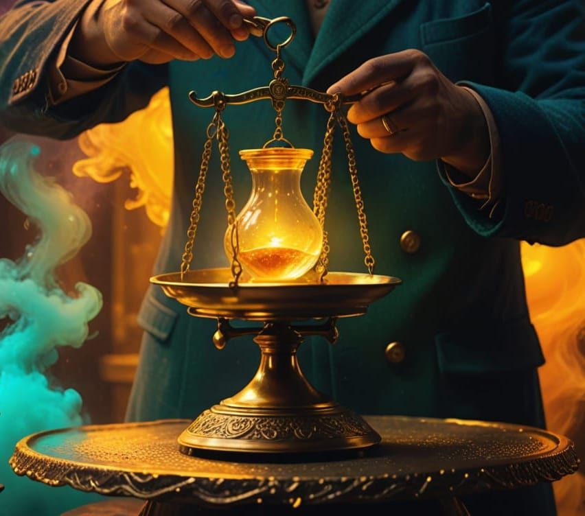 Merchant Holding Scales in Surrealist Glowing Style