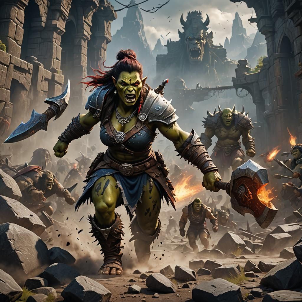 Half-Orc Barbarian Rampage: Fantasy Concept Art