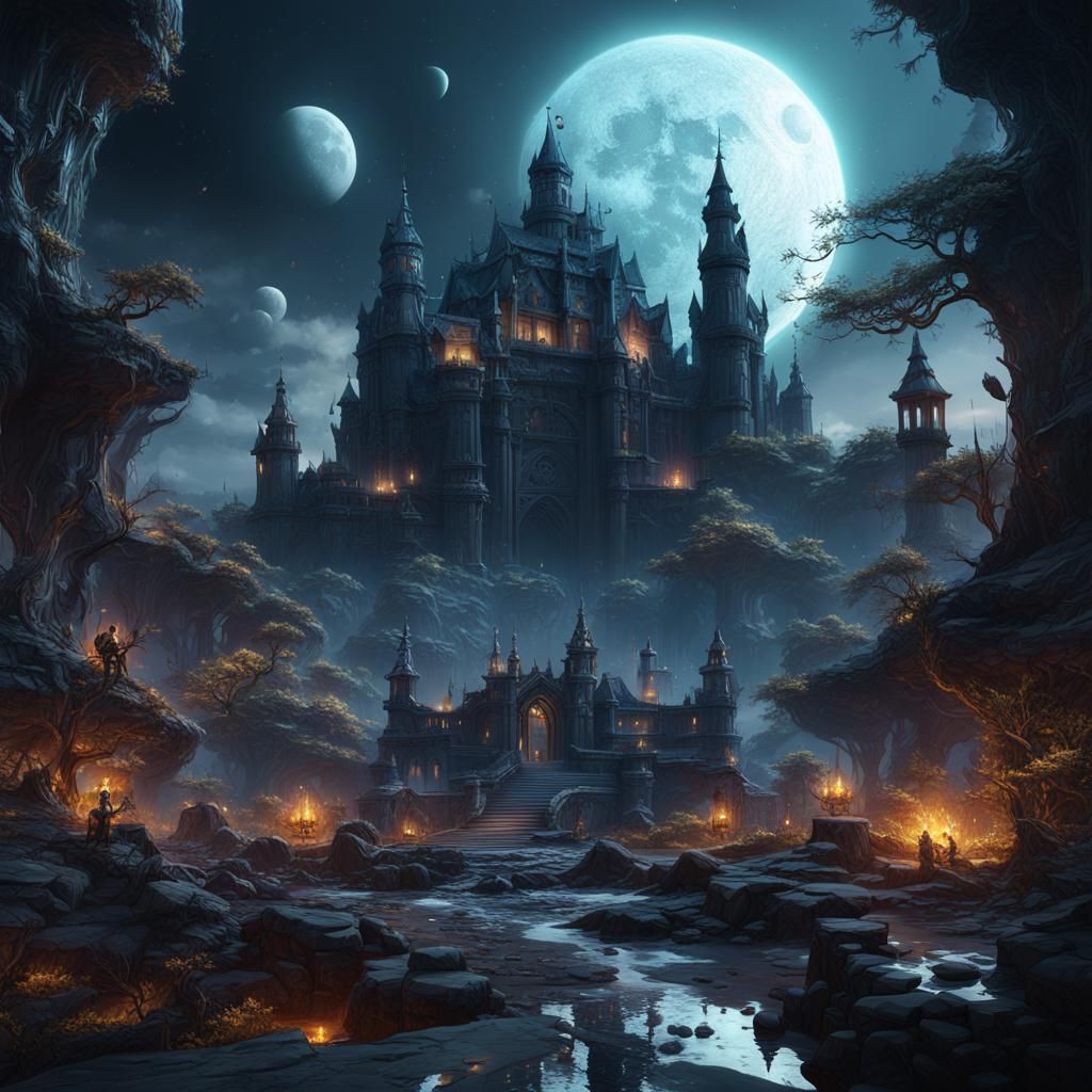 Detailed Matte Painting of a Black Moon