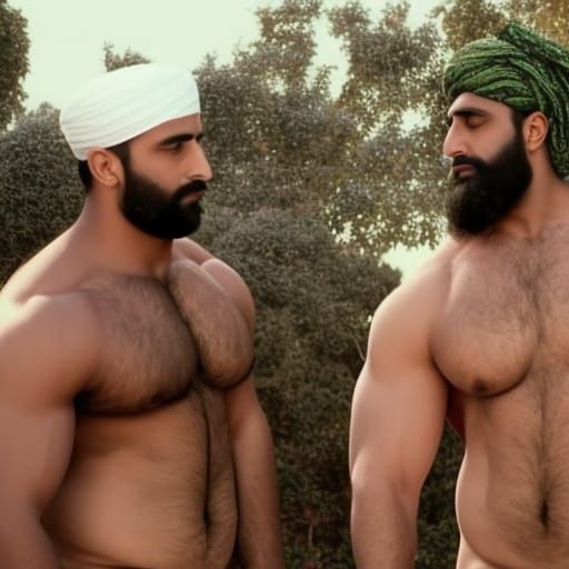 Intense Gaze Between Two Men in Muslim Village