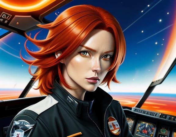 Anime Shuttle Pilot, Vibrant Digital Manga Painting