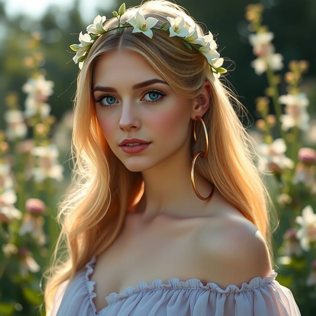 Ethereal Woman with Lilies in Art Nouveau Style