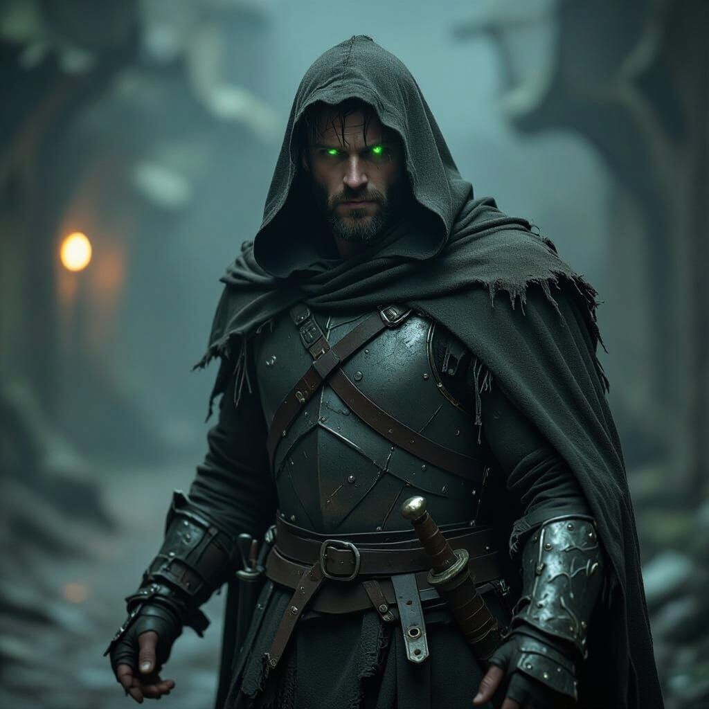 Wandering Human Fighter in Dark Setting