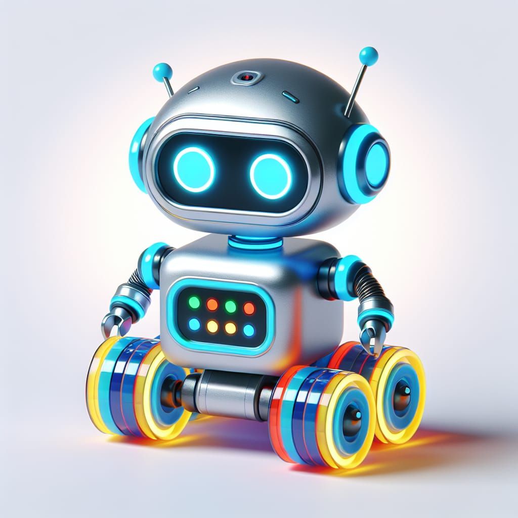 Friendly Robot in 3D Animation with Neon Details