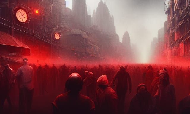 Dystopian Cityscape with Glowing Figure