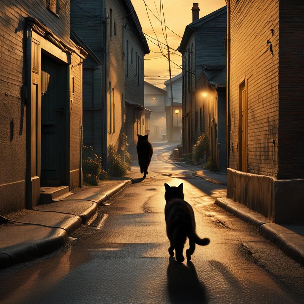Black Cat in Alley: Hyperrealistic Photography