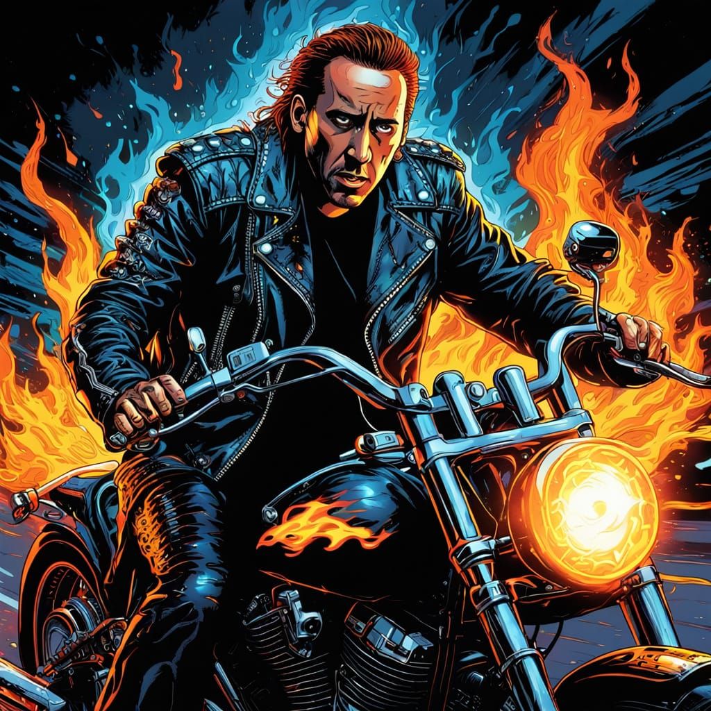 Ghost Rider Comic Book Art on Dark Highway