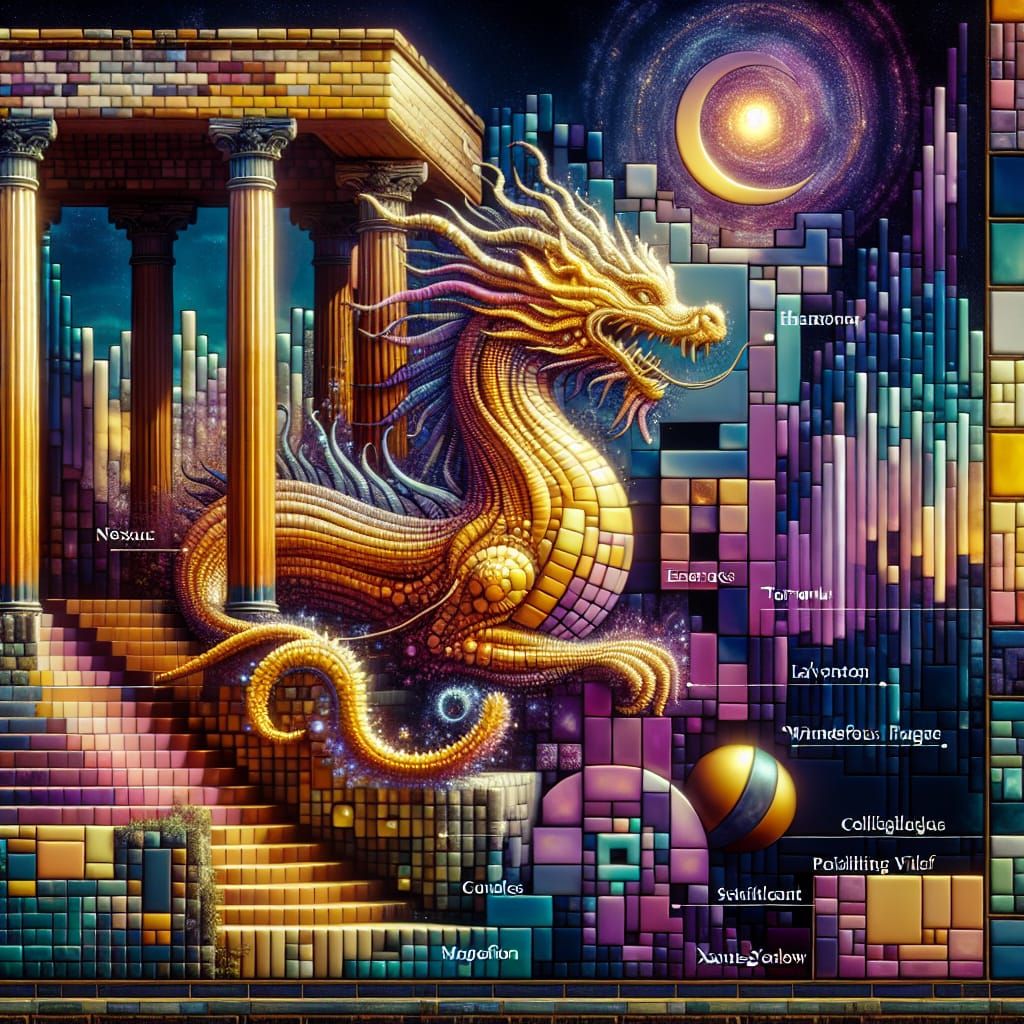 Vibrant Architectural Dragon Amidst Celestial Harmony