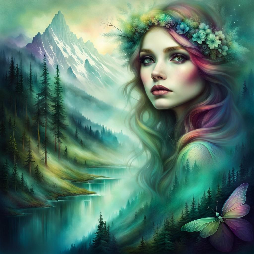 Ethereal Woodland Fairy in Dreamlike Landscape
