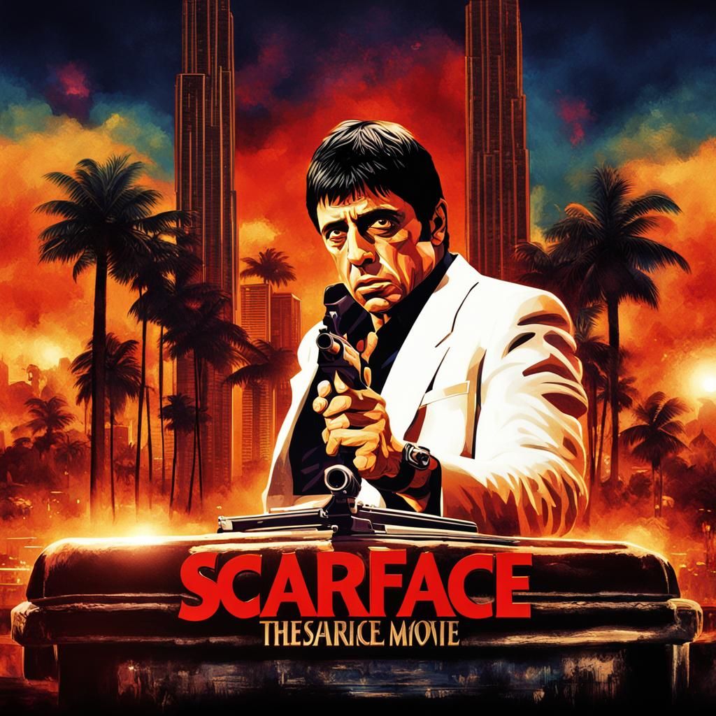 Vibrant Scarface-Inspired Movie Poster in HDR