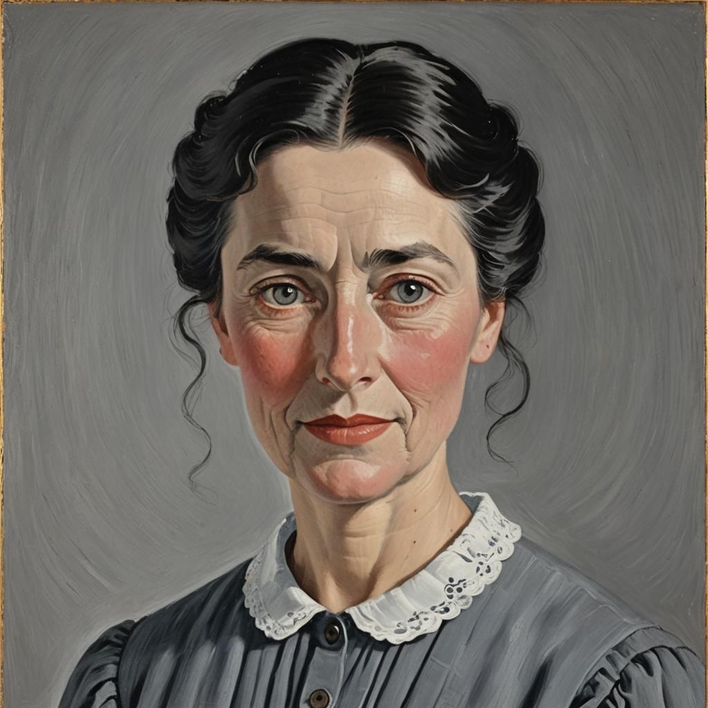 Portrait of a Young Woman in Folk Art Style