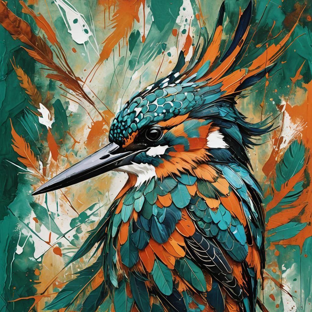 Abstract Kingfisher Portrait in Vivid Colors