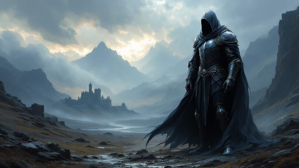 Dark Fantasy Knight in Ominous Landscape