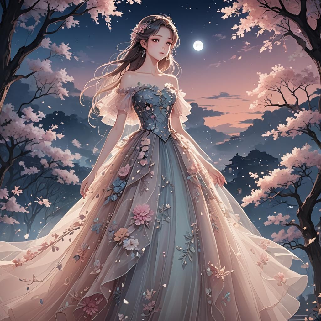 Ethereal Gown in Moonlit Anime Style