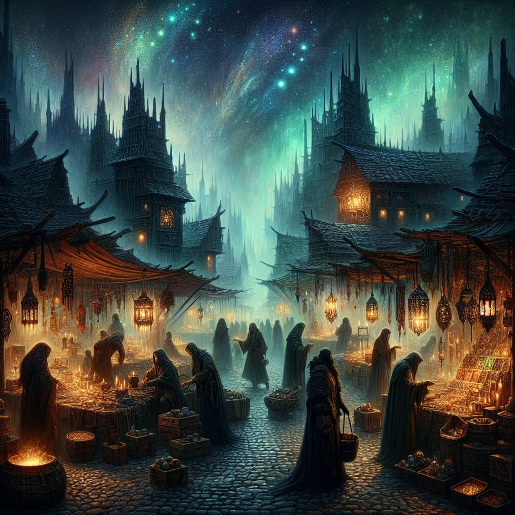 Dark Fantasy Night Market Scene
