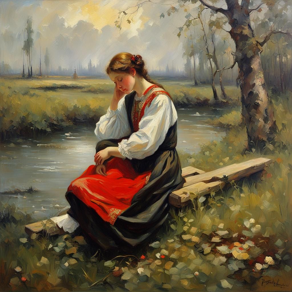 Heartbreak, Painting made in the style of Vasily Pukirev