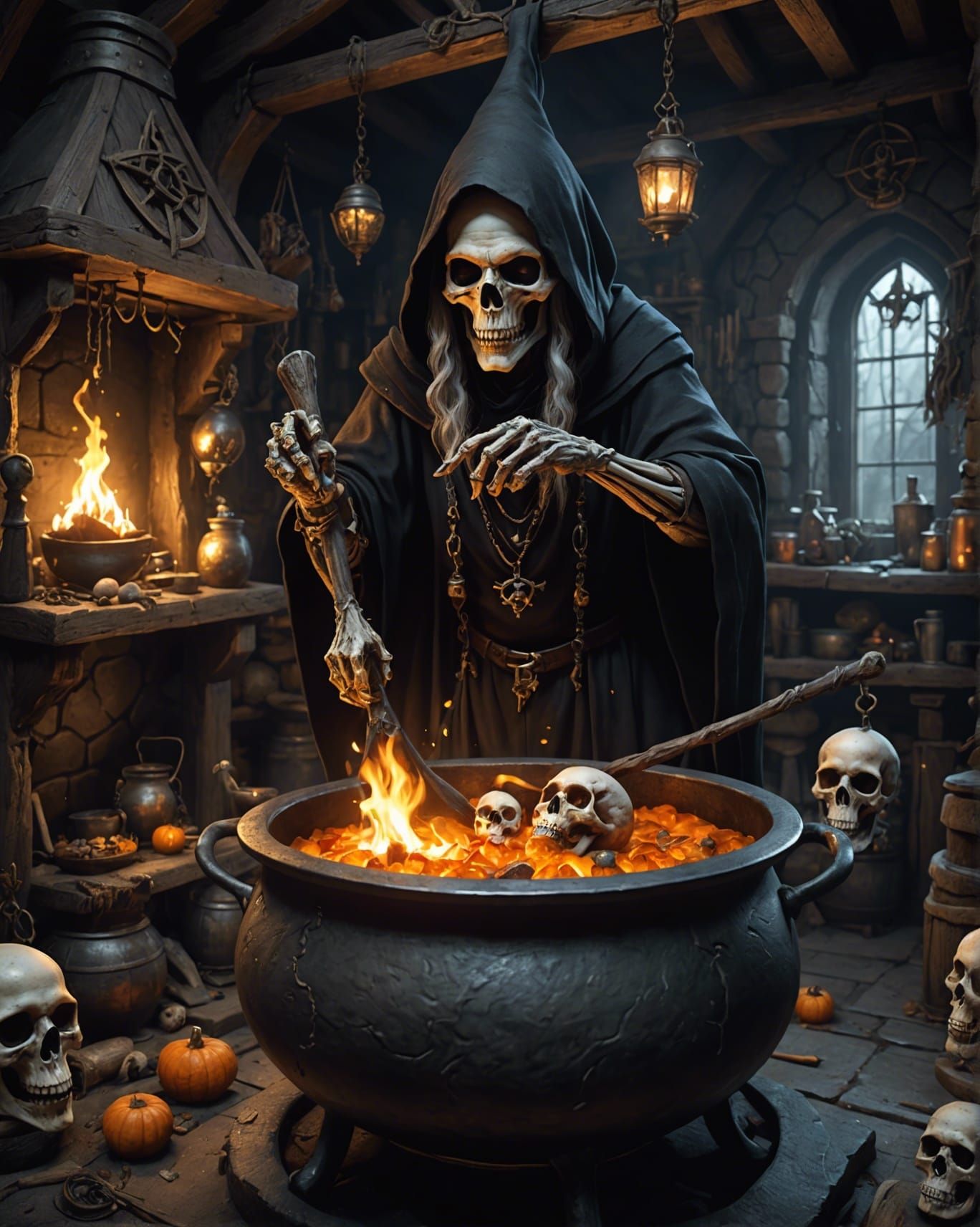 Wicked Crone Brews Bone Potion: Dark Fantasy Art