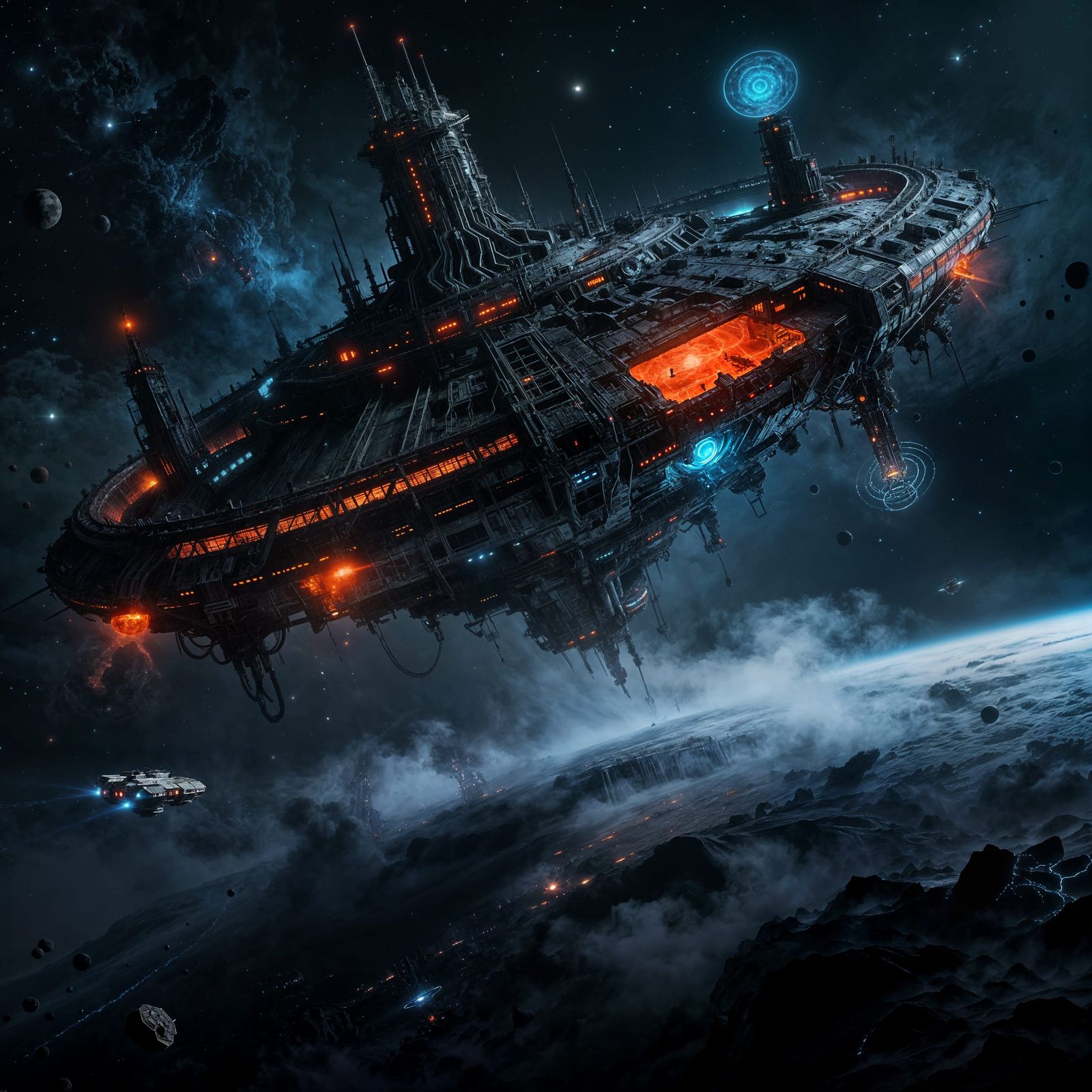 Ominous Space Station Above Lifeless Planet