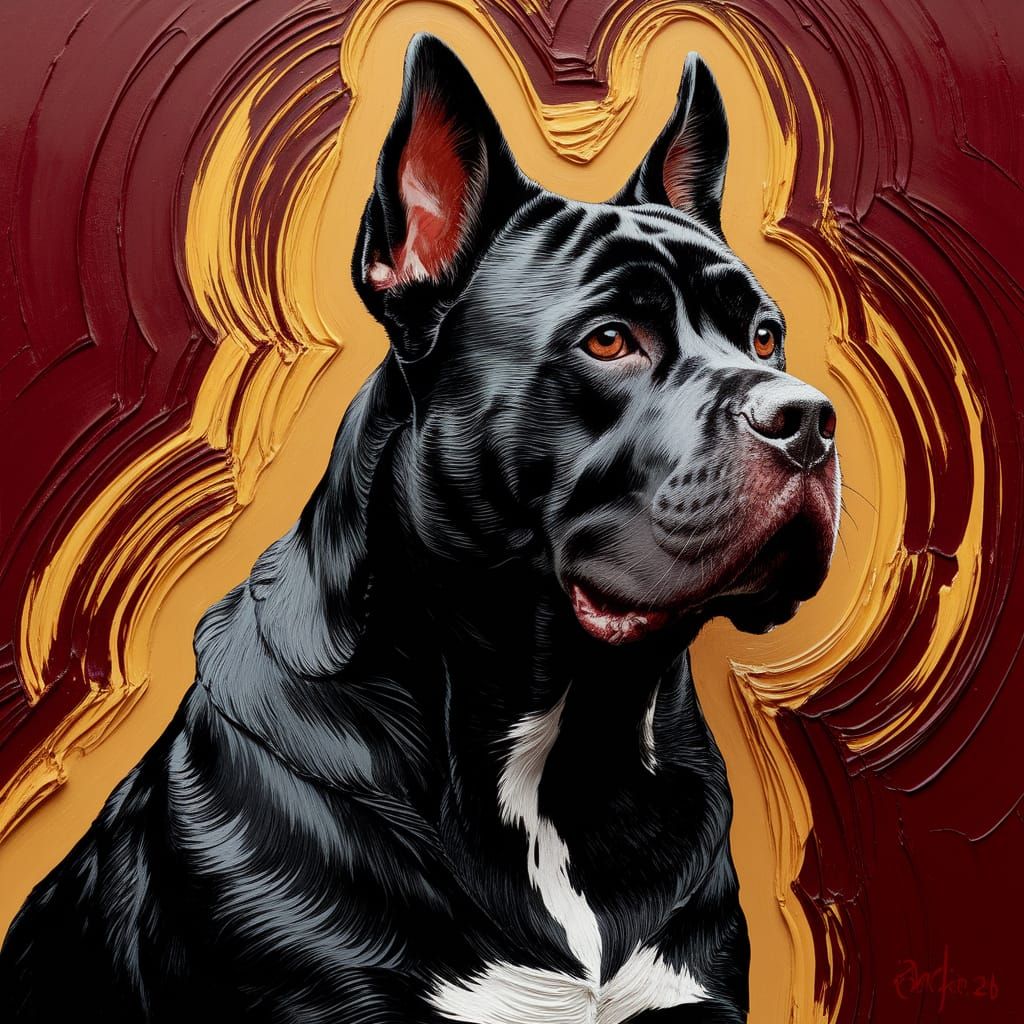 Textured Impasto Oil Painting of a Majestic Cane Corso