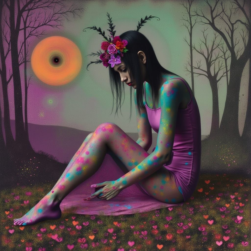 Surreal Woman in Misty Forest Dreamscape