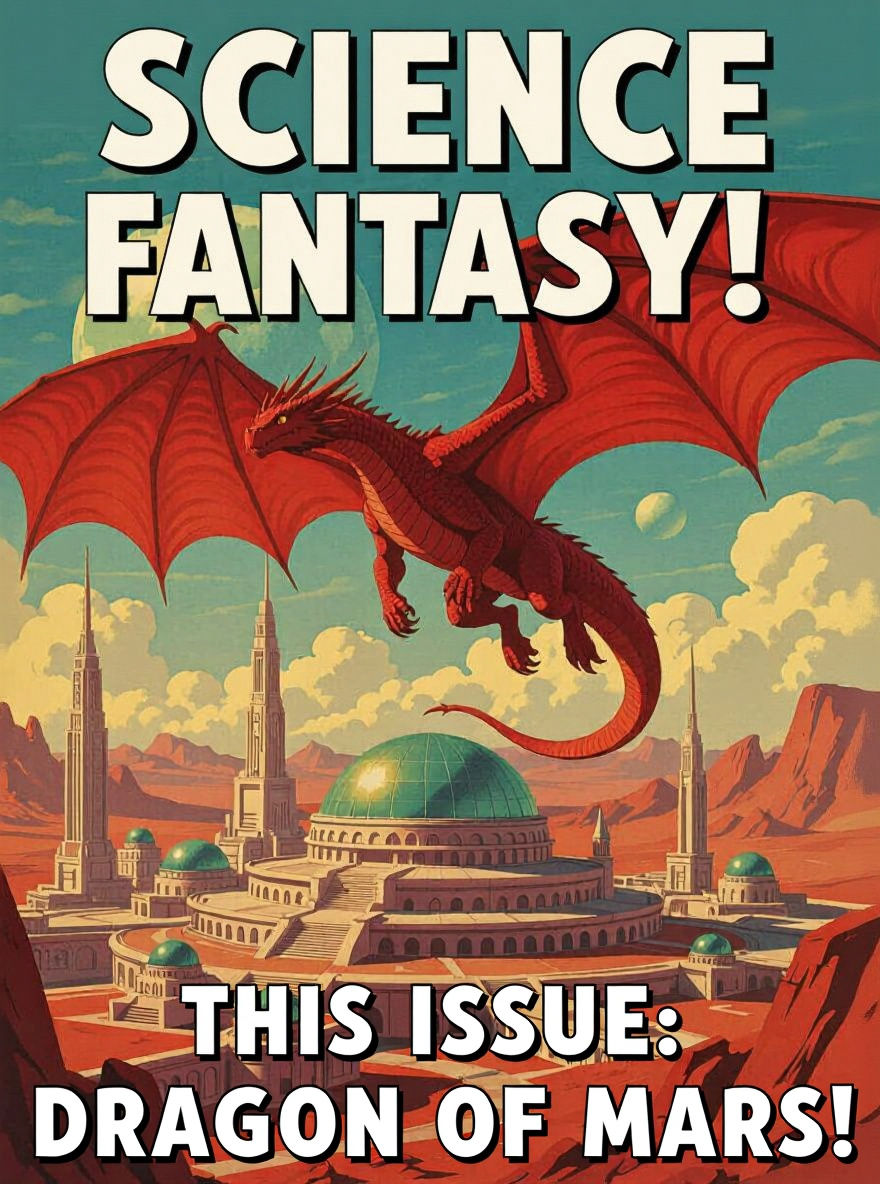 Martian Dragon Over Domed City Pulp Magazine Cover