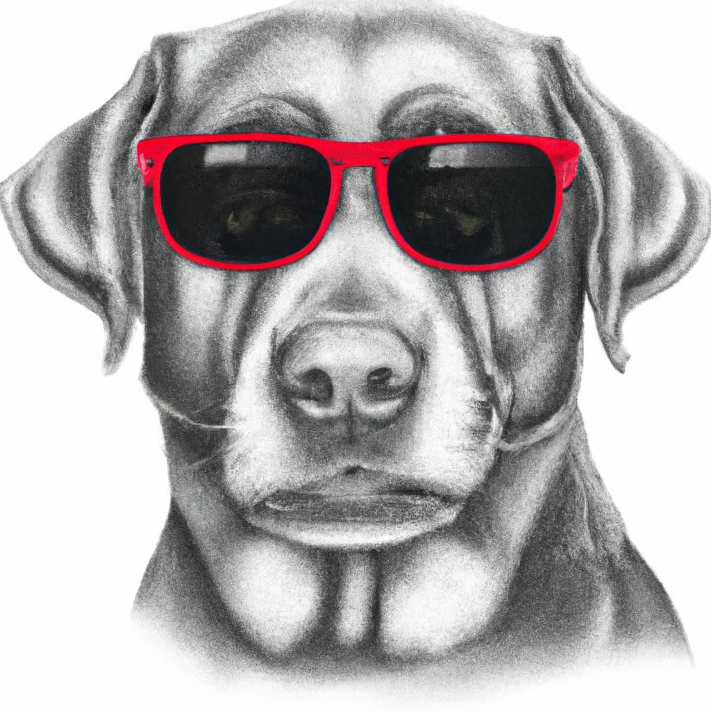 Labrador Retriever in Red Sunglasses: Pencil Drawing