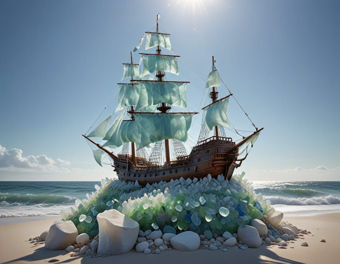 Sea Glass Galleon on Crystal Ocean