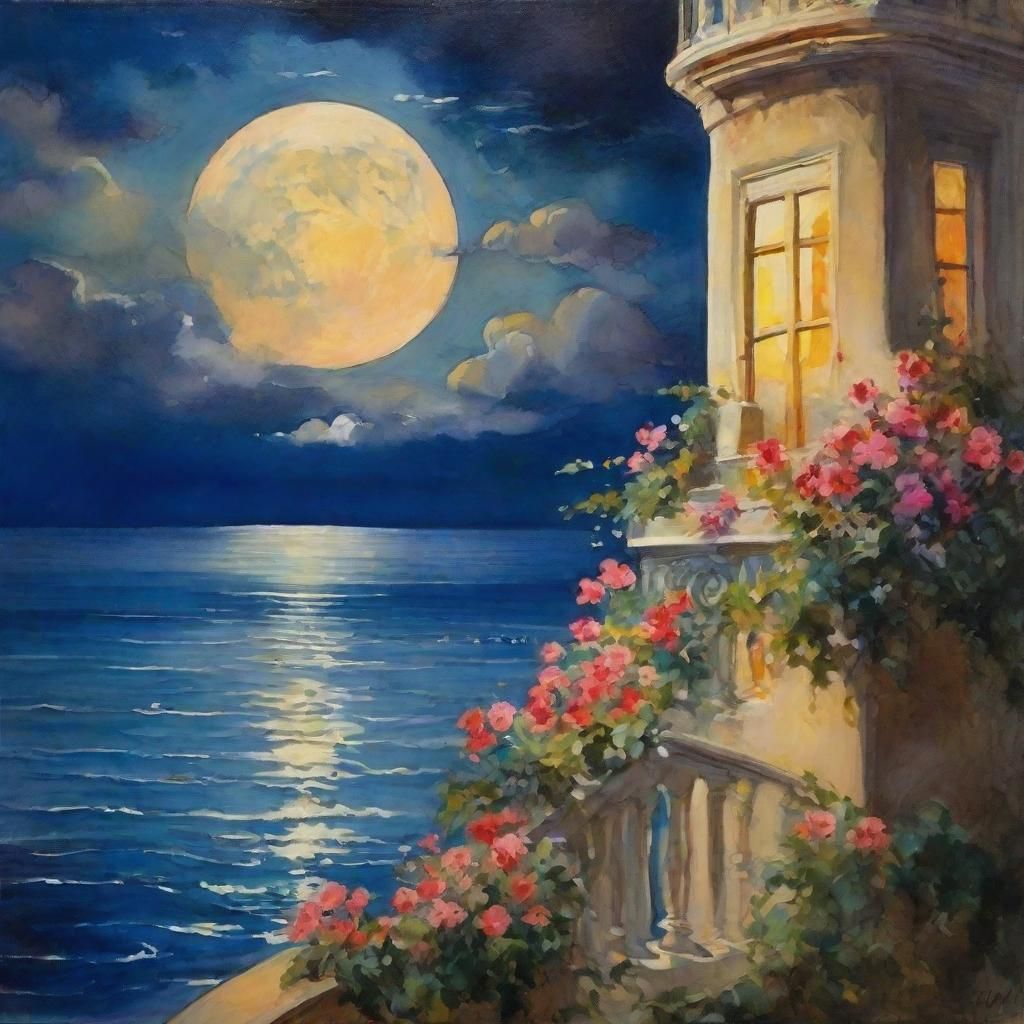 Art Deco Grecian Balcony Overlooking Ocean