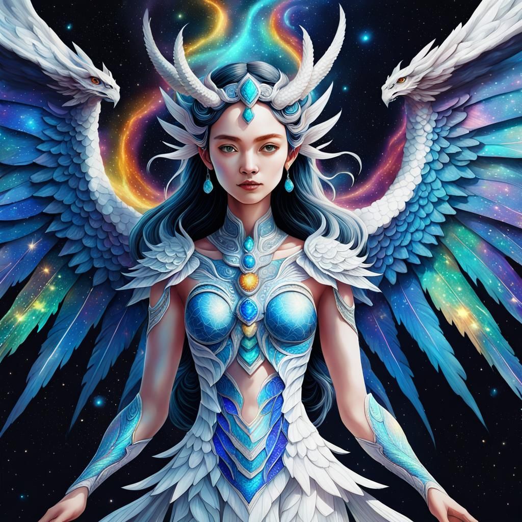 Goddess of Blue Dragon with Colorful Wings