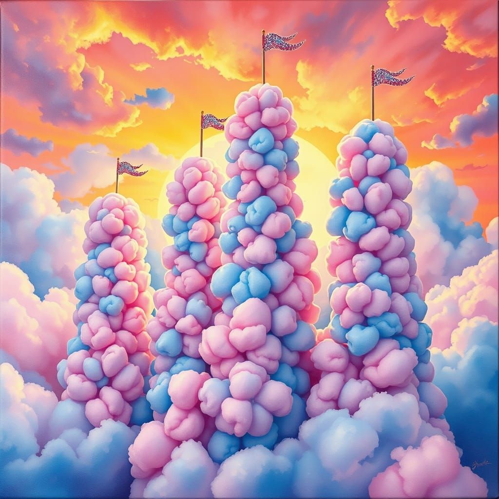 Vibrant Cotton Candy Clouds in Gouache Epic Impressionism