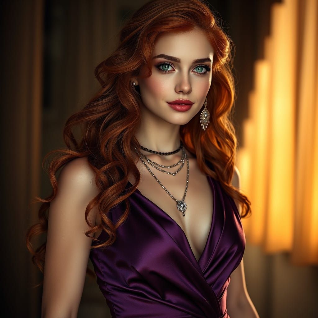 Elegant Deep Purple Portrait of a Confident Woman