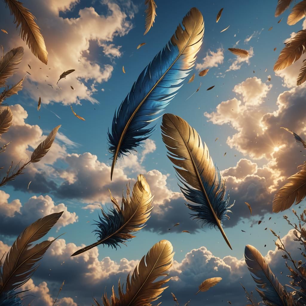 Surreal Feather Floating in Blue Sky