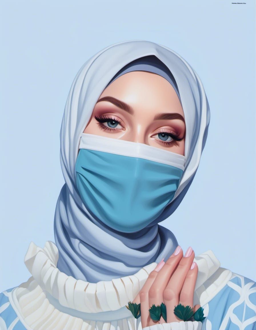 Woman in Hijab and Mask in Forest Garden