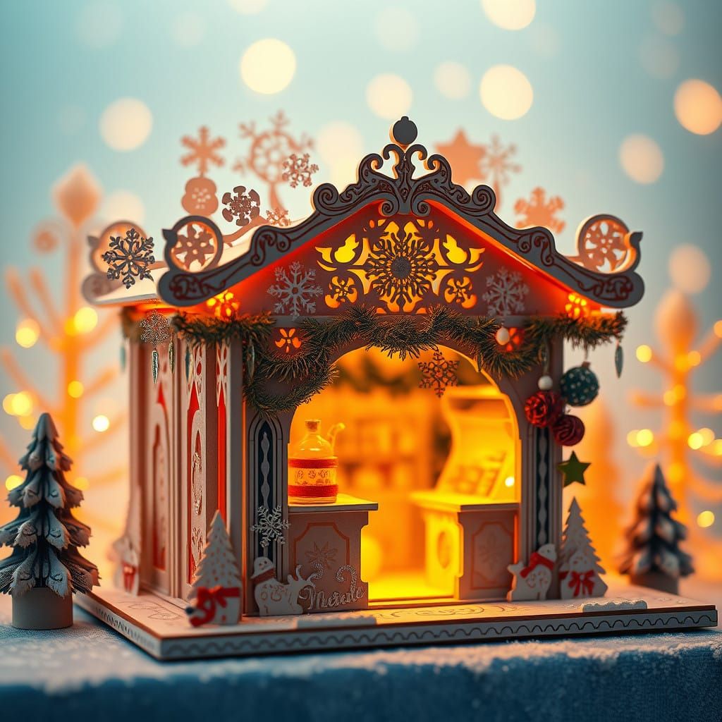 Enchanted Christmas Market Stall in Whimsical Cardboard Wond...
