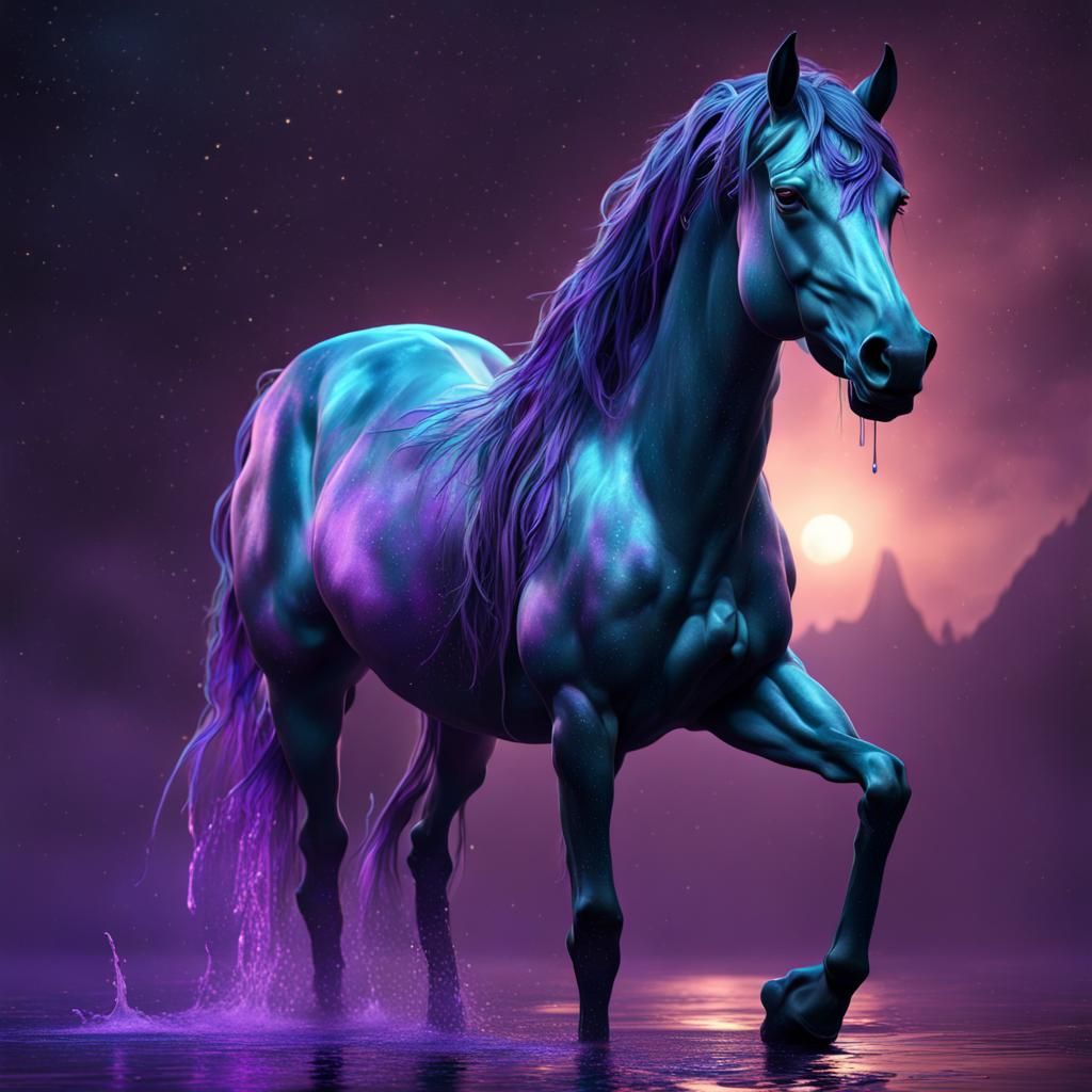 Realistic Galaxy Horse with Dripping Effect