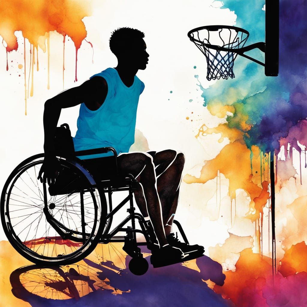 Young Basketball Player Surrounded by Vibrant Abstract Shado...