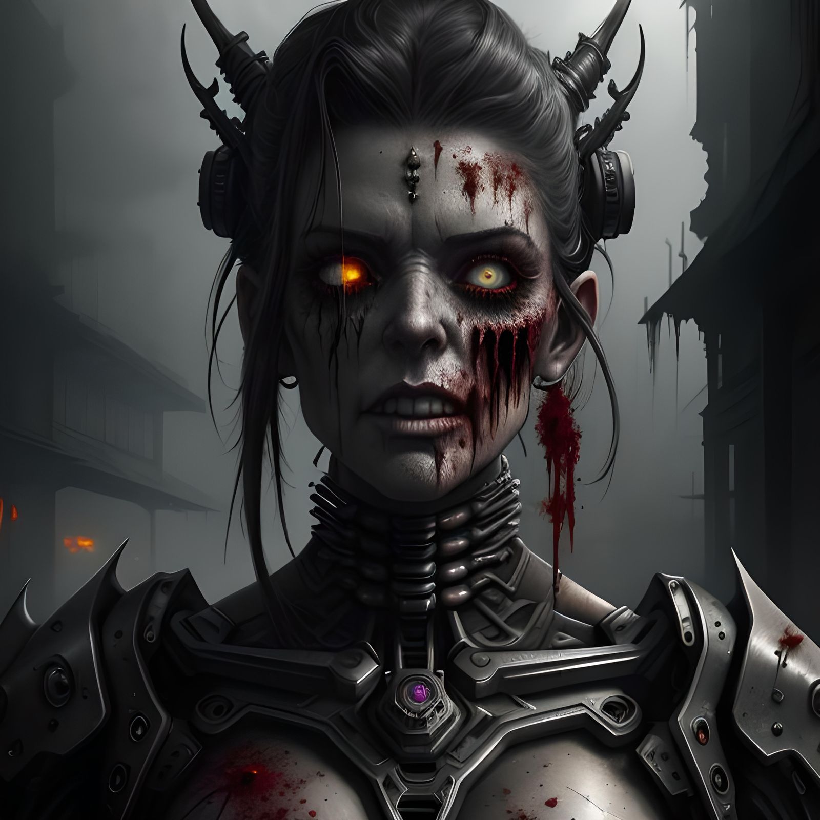 Biomechanical Zombie Portrait in Hyperrealistic Dark Fantasy...