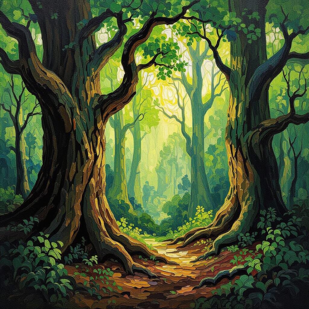Ancient Forest Landscape in Van Gogh Impasto Style
