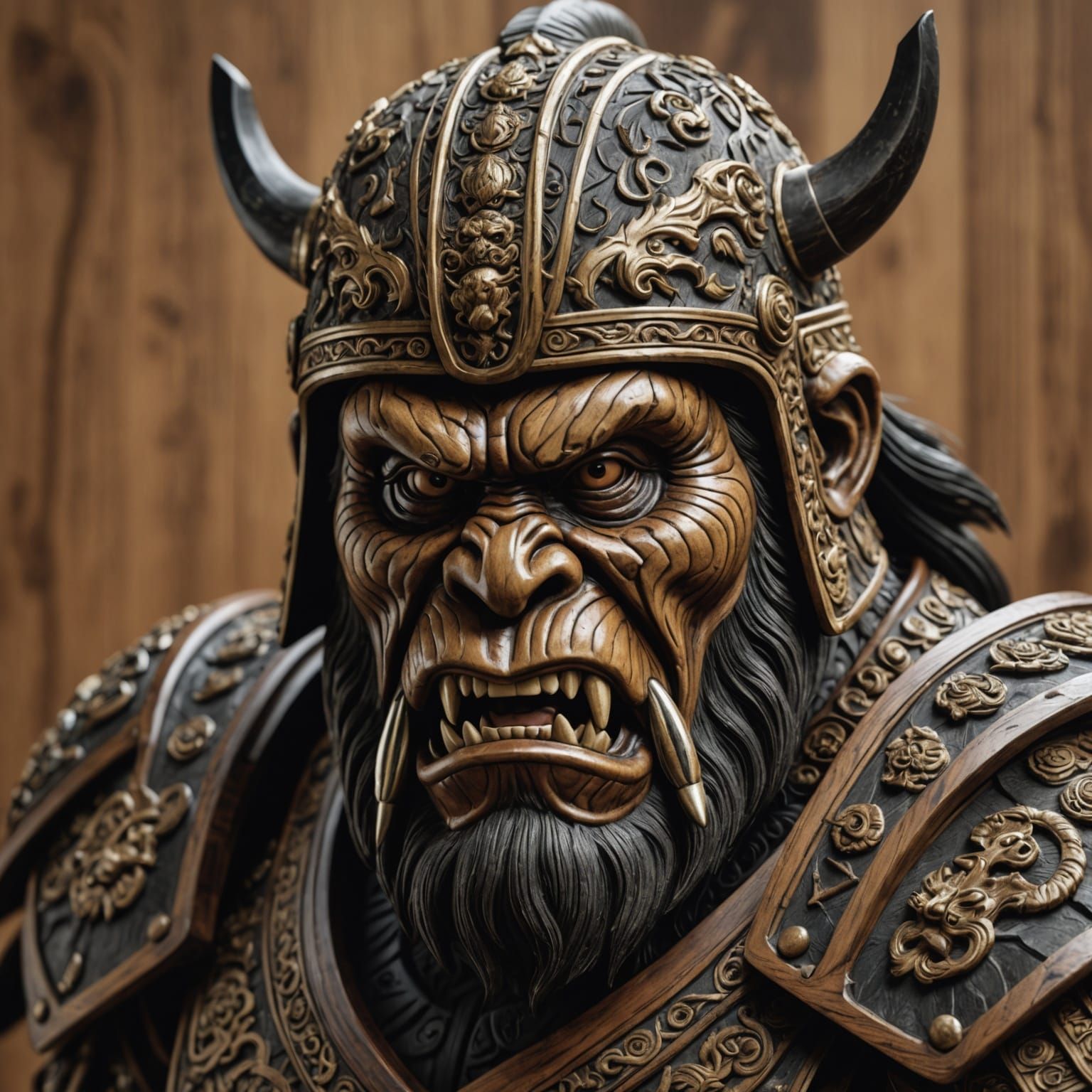 Majestic Samurai Ape Carving in 8K