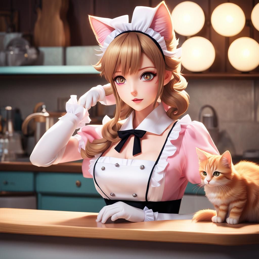 Surreal Anime Portrait of Feline Maid